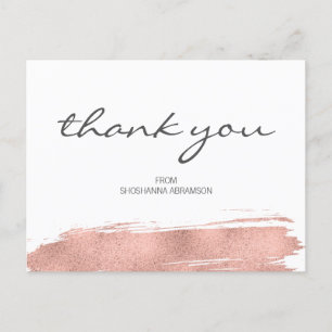 Rose Gold Brushstroke Bat Mitzvah Thank You Postcard
