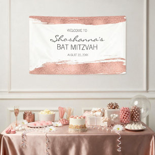 Rose Gold Brushstroke Bat Mitzvah Welcome Banner