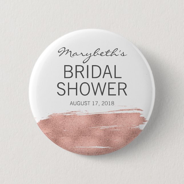 Rose Gold Brushstroke Bridal Shower Button (Front)