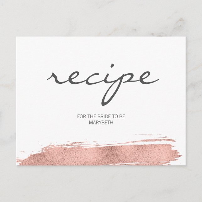 Rose Gold Brushstroke Bridal Shower Recipe Card (Front)