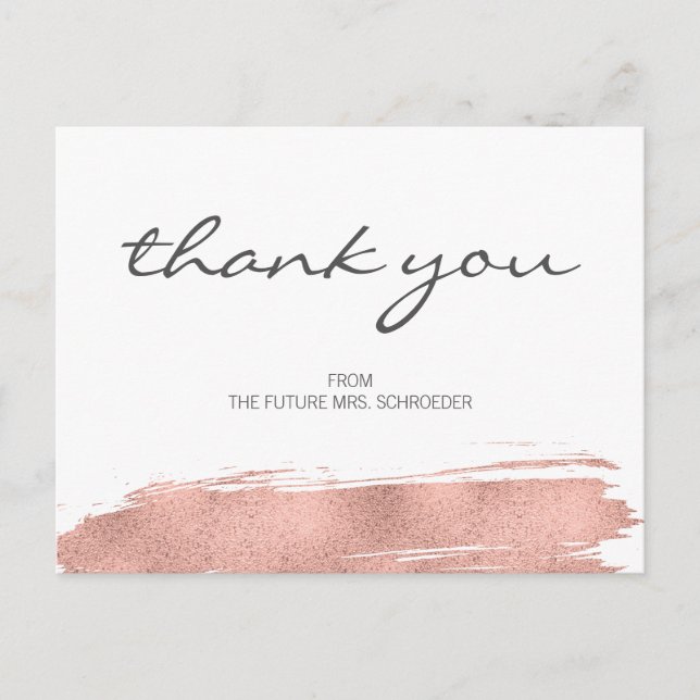 Rose Gold Brushstroke Bridal Shower Thank Postcard (Front)