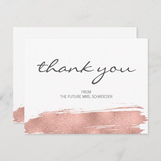 Rose Gold Brushstroke Bridal Shower Thank You Card (Front/Back)