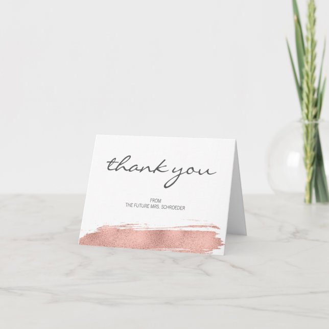 Rose Gold Brushstroke Bridal Shower Thank You Card (Front)