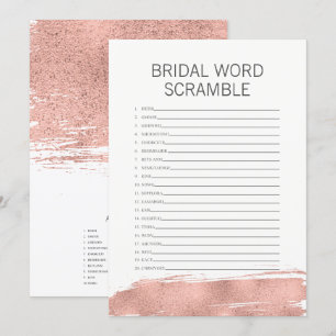 Rose Gold Brushstroke Bridal Word Scramble Game Invitation
