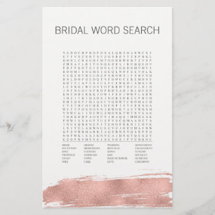 Rose Gold Brushstroke Bridal Word Search Game