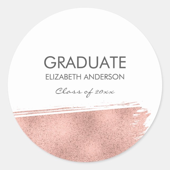 Rose Gold Brushstroke Graduation Classic Round Sticker (Front)