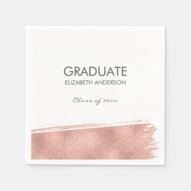 Rose Gold Brushstroke Graduation Napkin (Front)
