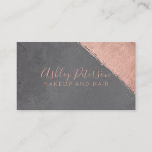 Rose gold brushstroke grey hair makeup typography business card