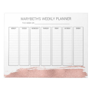 Rose Gold Brushstroke Weekly Planner Notepad