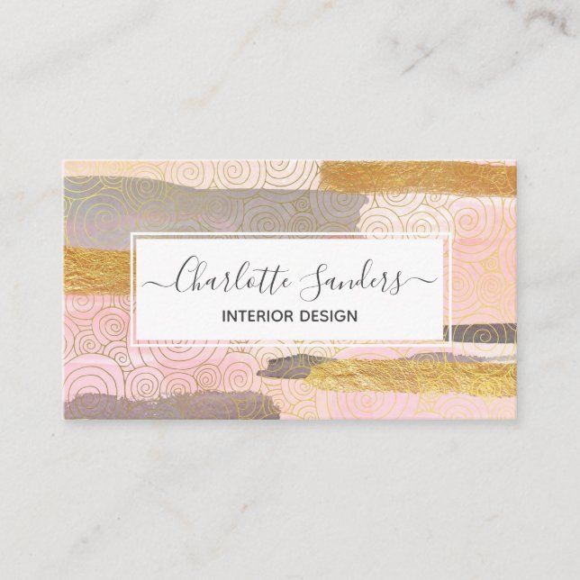 Rose gold brushstrokes business card (Front)