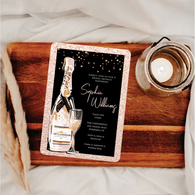 Rose Gold Bubbly Champagne Bridal Shower Invitation (Creator Uploaded)