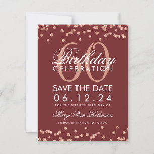 Rose Gold Burgundy 60 Birthday Save Date Confetti Save The Date