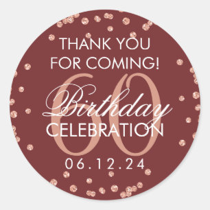 Rose Gold Burgundy 60 Birthday Thank You Confetti Classic Round Sticker