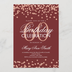 Rose Gold Burgundy 60th Birthday Glitter Confetti Invitation
