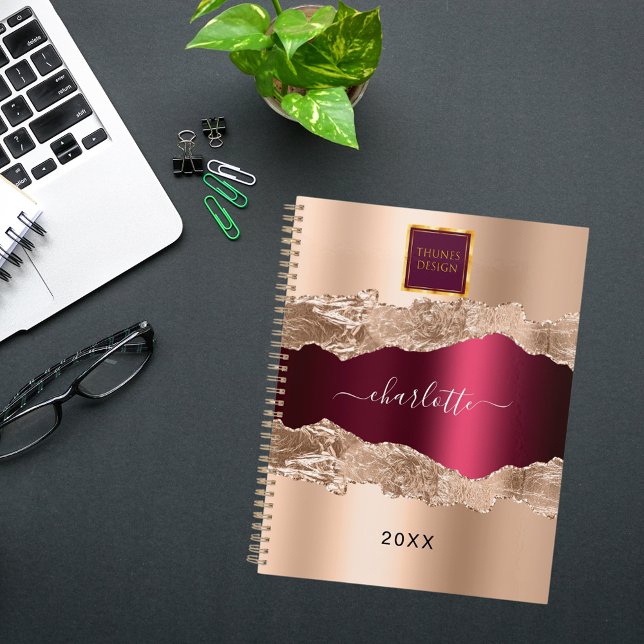 Rose gold burgundy agate marble business logo planner (Creator Uploaded)