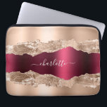 Rose gold burgundy agate marble name script laptop sleeve<br><div class="desc">Rose gold and burgundy metal and agate,  marble stone print as background.  Personalise and add your name. The name is written with a modern hand lettered style script with swashes. 

To keep the swashes only delete the sample name,  leave the spaces or emoji's in front and after the name.</div>