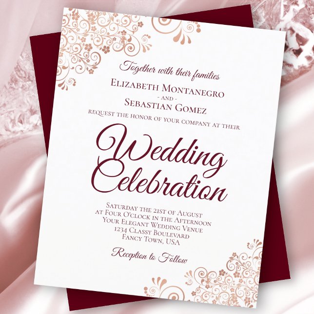 Rose Gold & Burgundy BUDGET Wedding Invite (Creator Uploaded)