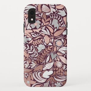 Rose Gold Burgundy Floral Illustration Pattern iPhone XR Case