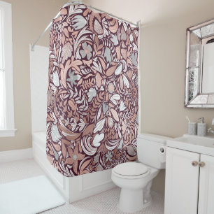Rose Gold Burgundy Floral Illustration Pattern Shower Curtain
