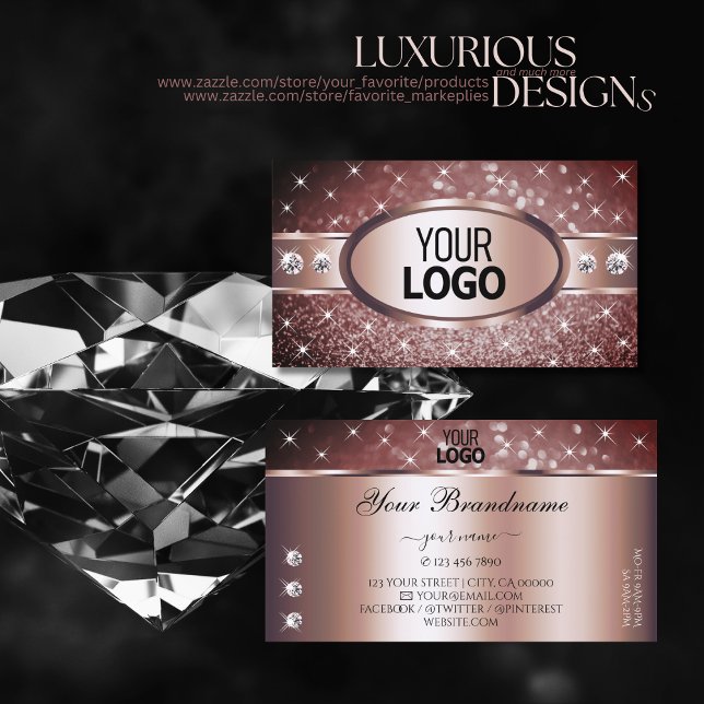 Rose Gold Burgundy Glitter Sparkle Jewels Logo Business Card (Creator Uploaded)