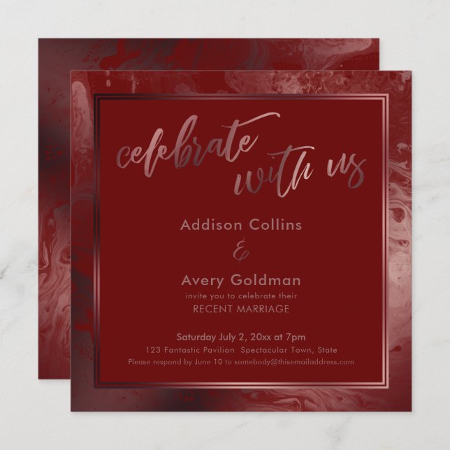 Rose Gold & Burgundy Marble Celebrate with Us Invitation (Front/Back)