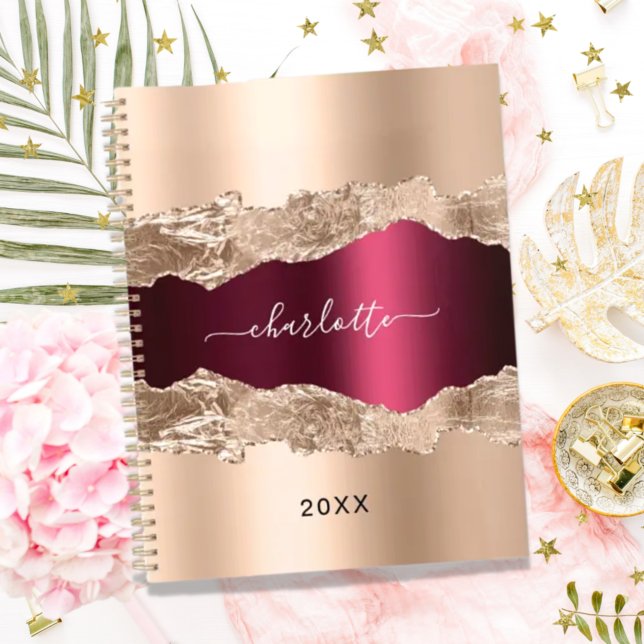 Rose gold burgundy metal agate marble name 2025 planner (Creator Uploaded)