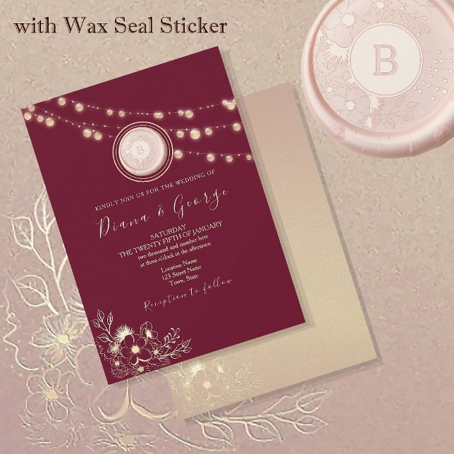 Rose Gold Burgundy Monogram Wedding Invitation (Creator Uploaded)