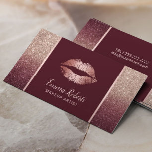 Rose Gold Burgundy Ombre Chic Lips Makeup Artist Business Card