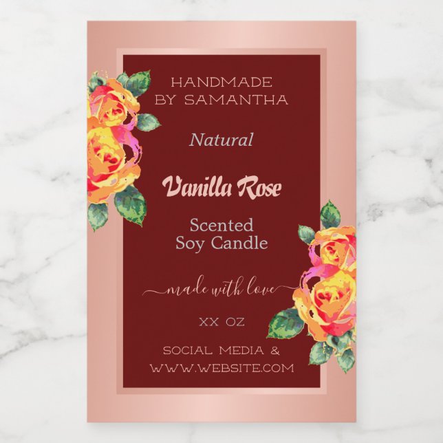 Rose Gold Burgundy Product Labels Candles Beauty & (Single Label)