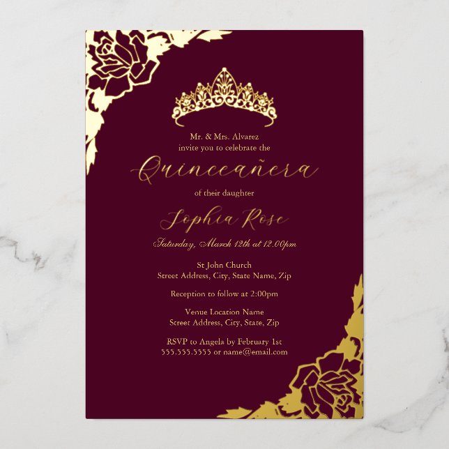 Rose Gold Burgundy Quinceanera Birthday  (Front)