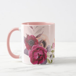Rose gold burgundy romantic flowers monogram mug