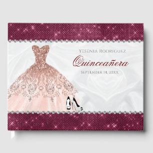 Rose Gold Burgundy Sparkle Glam Quinceañera Guest Book