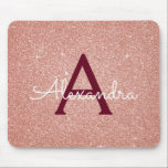 Rose Gold Burgundy Sparkle Glitter Monogram Name Mouse Mat<br><div class="desc">Blush Pink - Rose Gold and Burgundy Sparkle Glitter Monogram Name Monogram Mousepad. This Mousepad can be customised to include your first name.</div>