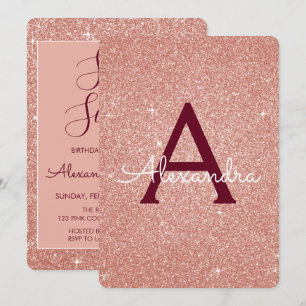 Rose Gold Burgundy Sparkle Glitter Sweet 16 Invitation