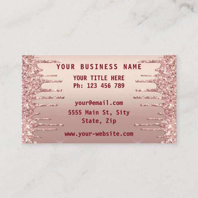 Rose Gold Business Card Your Logo Name Info (Front)