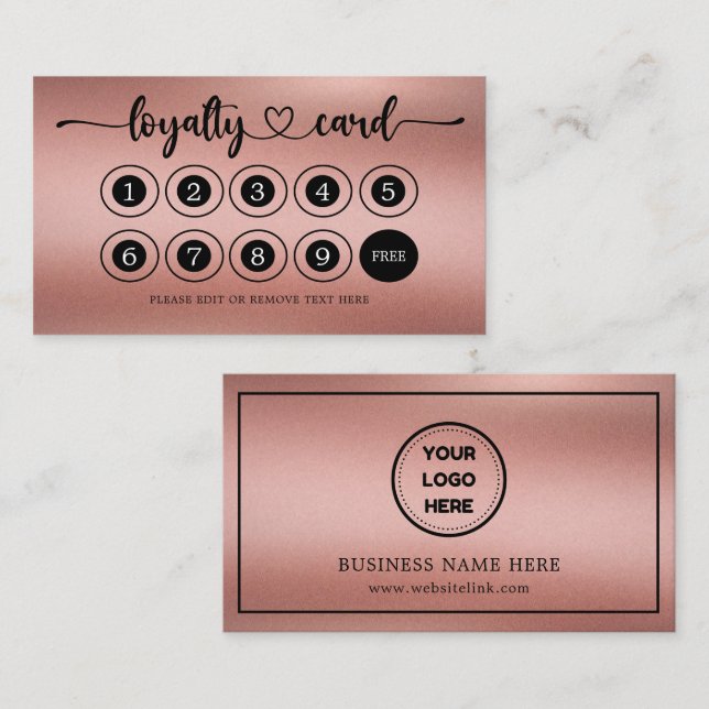 Rose Gold Business Logo Store Salon Coffee Shop Loyalty Card (Front/Back)
