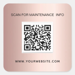 Rose gold business qr code maintenance info square sticker