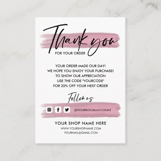 Rose Gold Business THANK YOU HANDLETTERED QR CODE Enclosure Card (Front)