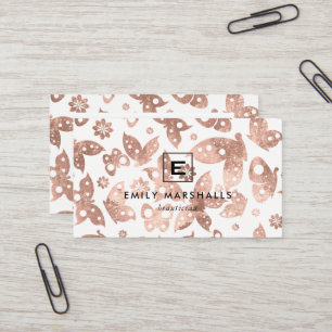 Rose Gold Butterflies Business Card