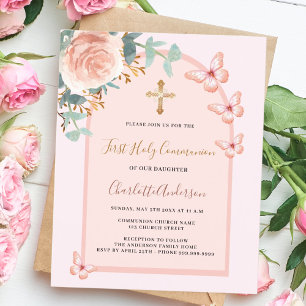 Rose gold butterflies floral arch First Communion