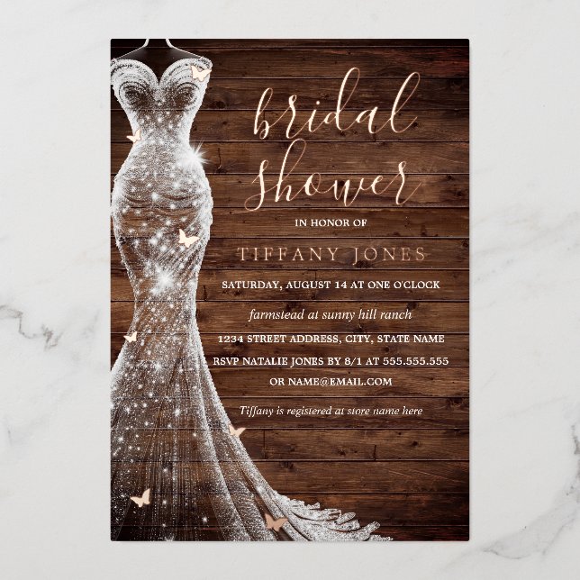 Rose Gold Butterfly Dress Rustic Bridal Shower  (Front)
