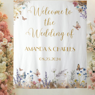 Rose Gold Butterfly Garden Wedding Backdrop Tapestry