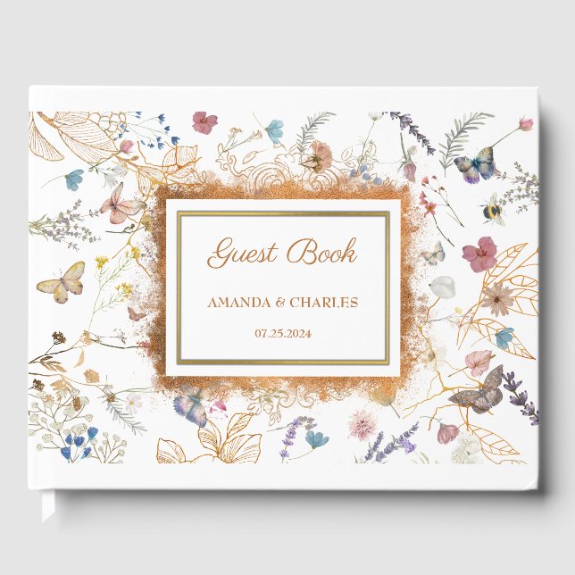 Rose Gold Butterfly Garden Wedding Guest Book (Front)