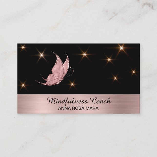 *~* Rose Gold Butterfly Mystical Stars Magical  Bu Business Card (Front)
