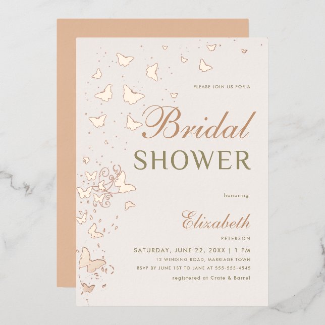 Rose Gold Butterfly Swirls Elegant Bridal Shower (Front/Back)