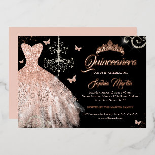 Rose Gold Butterfly Tiara Dress Quinceanera 