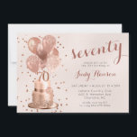Rose Gold Cake 70th Birthday Invitation<br><div class="desc">This beautiful 70th birthday party invitation featuring a 2-layer rose gold glitter cake with rose gold balloons, the number 70 in rose gold and sparkly rose gold confetti on blush would be perfect for celebrating your wife, mum, sister, friend, grandmother. It is traditional and classic while being fresh, modern and...</div>