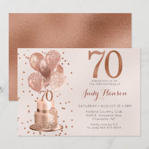 Rose Gold Cake 70th Birthday Invitation