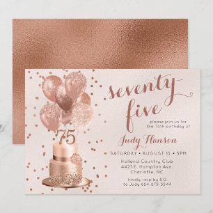 Rose Gold Cake 75th Birthday Invitation