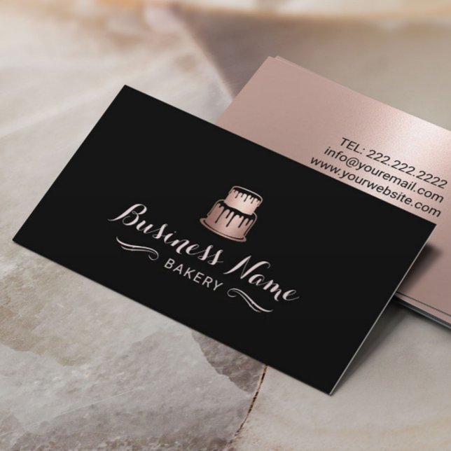 Rose Gold Cake Logo Bakery Modern Pastry Chef Business Card (Creator Uploaded)